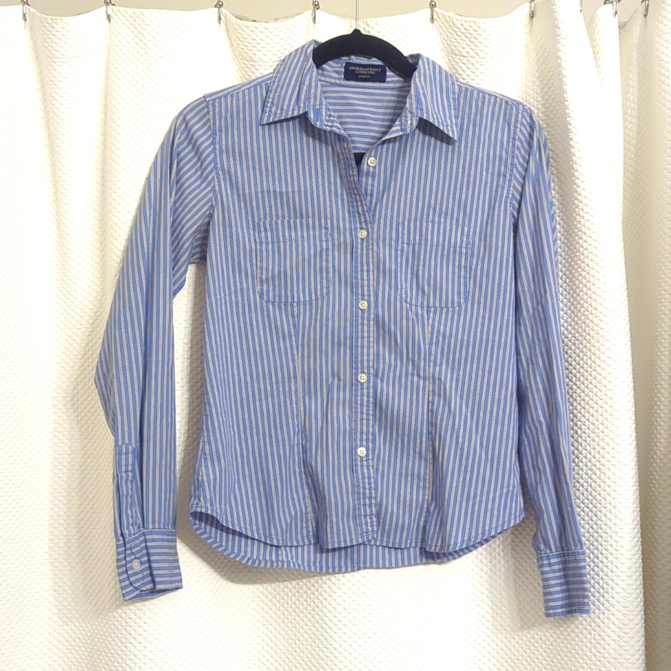 Euc Stretch Striped Button Down